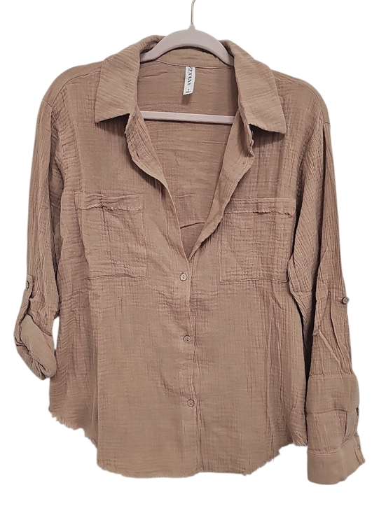 Zenana Outfitters Tops - New Zenana Cotton Top Womens Size S XL Tan Button Down Neutral Festival